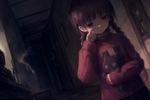 Image in style of Cytus and Sdorica by Rayark, close-up, dutch angle, with LUT color filter applied. Featuring Madotsuki from Yume Nikki.
The interior of the house was stale and quiet, smelling faintly of dust and old incense. It was unnervingly silent, devoid of the hum of a refrigerator or the background noise of a television. The shadows stretched long across the walls. Madotsuki stopped a few paces into the darkness. She reached into the deep pocket of her magenta sweater and pulled out a small, worn stuffed cat. She hugged it to her chest with one arm, her other hand coming up to pinch her cheek again—a sharp, grounding gesture.
