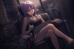 Image in style of Cytus and Sdorica by Rayark, close-up, dutch angle, with LUT color filter applied. Featuring Hiiragi Shinoa from "Owari no Seraph". She is wearing a aGlnaC1jdXQgY29tcGV0aXRpdmUgc3dpbXN1aXQ= . sitting on couch, in relaxed pose, with sceptical look, and drawls something, laying one leg on other
