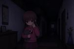 Madotsuki from Yume Nikki.
The interior of the house was stale and quiet, smelling faintly of dust and old incense. It was unnervingly silent, devoid of the hum of a refrigerator or the background noise of a television. The shadows stretched long across the walls. Madotsuki stopped a few paces into the darkness. She reached into the deep pocket of her magenta sweater and pulled out a small, worn stuffed cat. She hugged it to her chest with one arm, her other hand coming up to pinch her cheek again—a sharp, grounding gesture.
